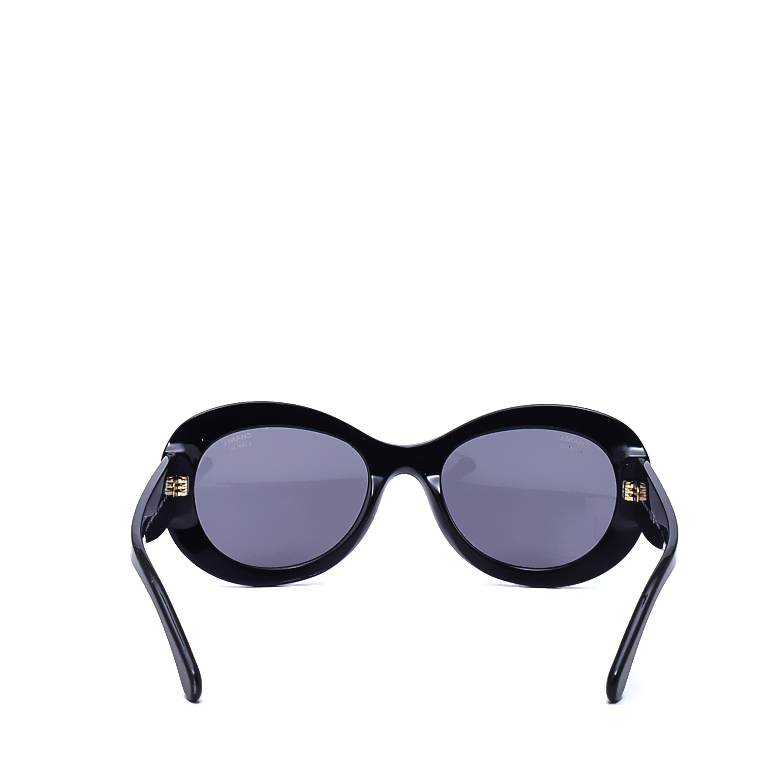 Chanel - Black Oval Iridescent CC logo Detailed Sunglasses